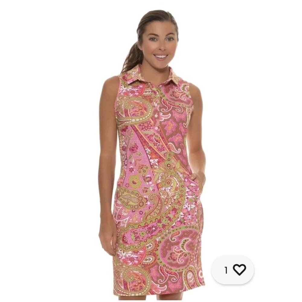 Tee 2 Sea Sleeveless Golf Dress Paisley Size S Pink Stretchy‎ Tennis Pickleball